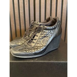 No Name - Wedge Sole Quilted Black Leather High Cut Sneakers - Sz 38